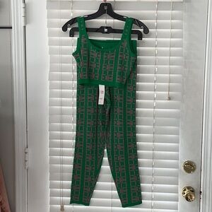 Vibrant Green and Pink Knit Pants Set